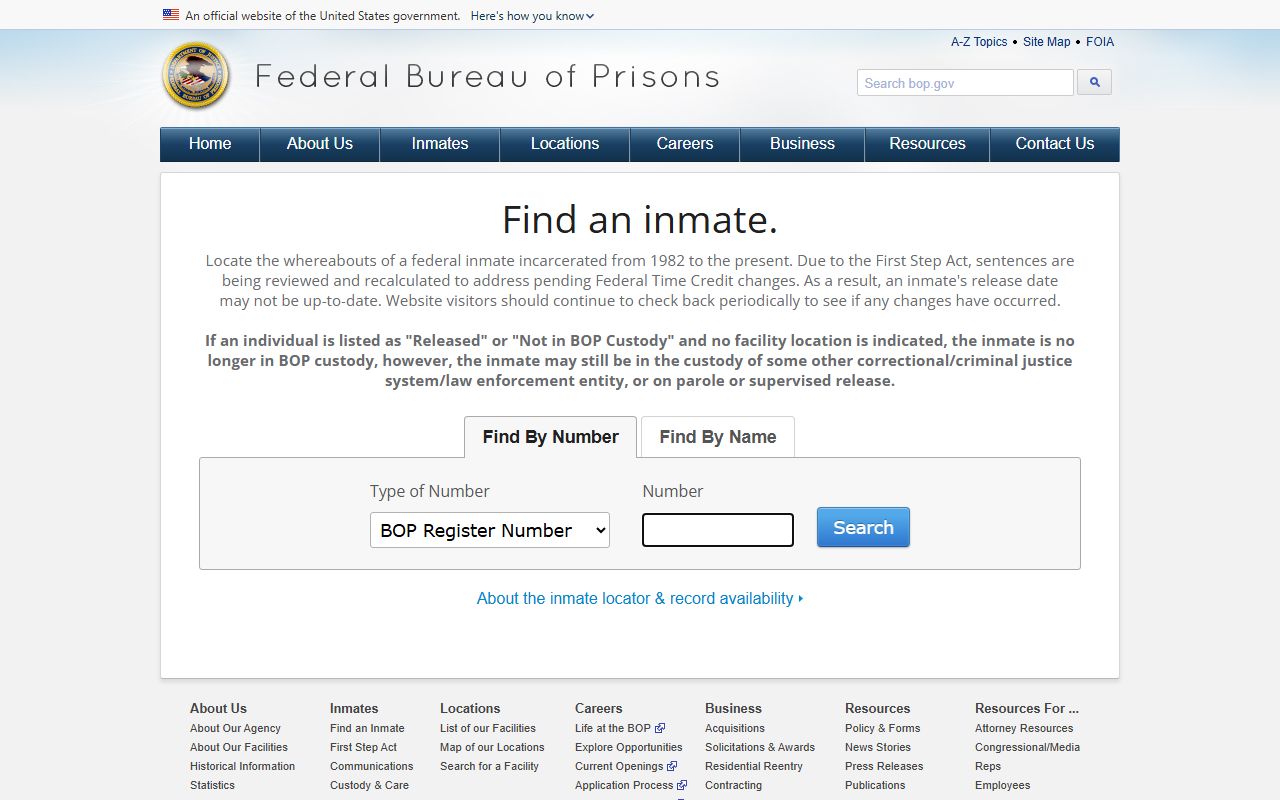 Missouri inmate population federal BOP inmate locator