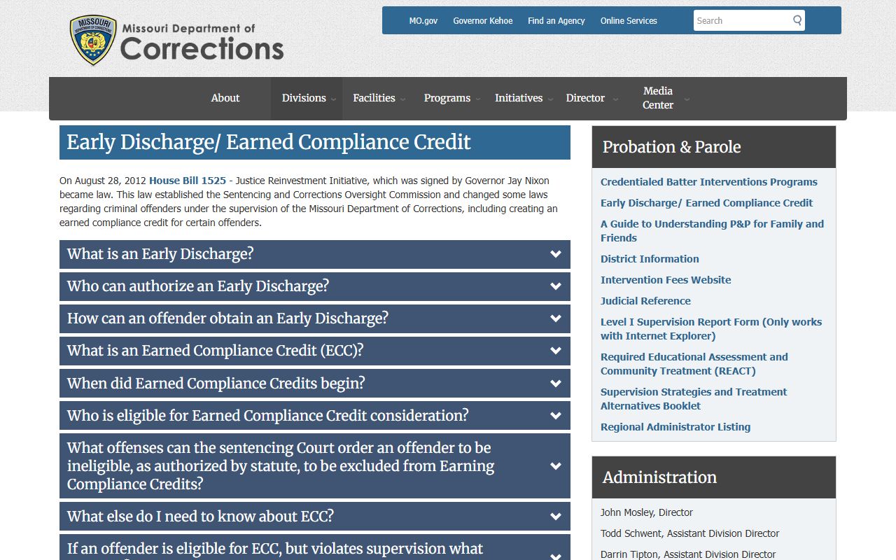 MODOC inmate population earned compliance credit page