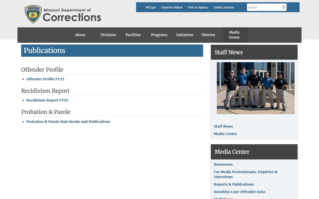 Missouri inmate population MODOC publications page